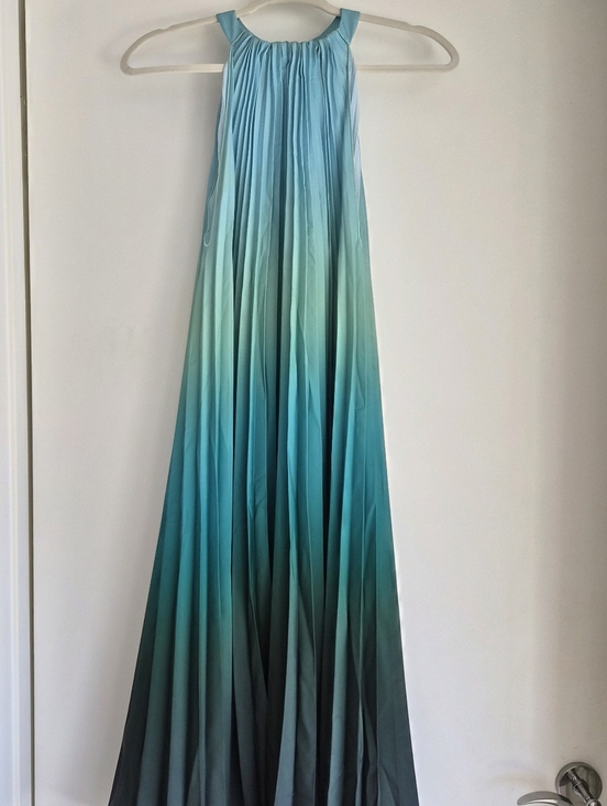 MaxMara Dresses & Skirts - RARE Max Mara Ombre Pleated Halter Maxi Dress - Aqua & Teal